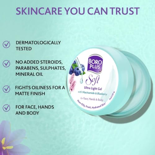 Image of BoroPlus Soft Ultra Light Gel with Purple Ginseng & Niacinamide, Oil-Free 3X Hydration, 100ml