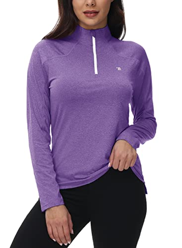 Bgowatu Women's Upf 50+ Sun Protection Shirt Golf Polo T-Shirt Quarter Zip Pullover Long Sleeve Rash Guard Purple Xxl #TOP1
