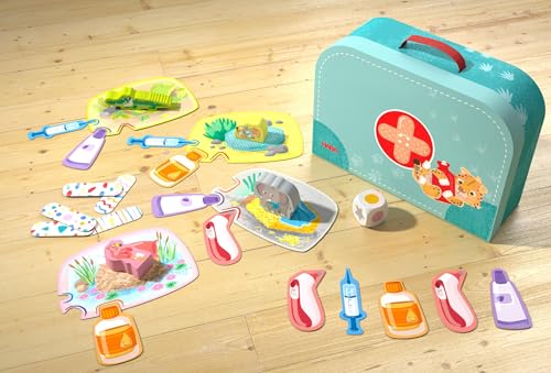 HABA Meine ersten Spiele – Wir verarzten Tiere – Tierarzt-Würfelspiel für Kinder ab 2 Jahren – Mit Arztkoffer & 2 Spielvarianten – 2011719001