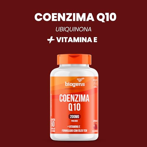 Coenzima Q10 200mg com vitamina E 10mg, alta concentração, Biogens, Kit 2x 60 cápsulas