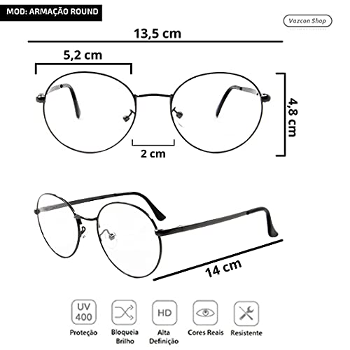 Armação De Óculos Para Grau Redondo Oval Unissex Moderno Tendência (Prateado)