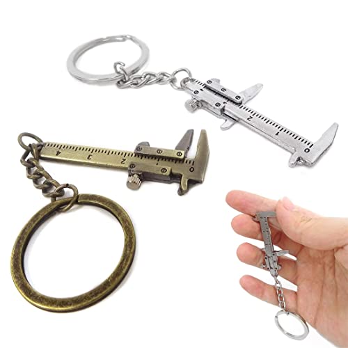 2 Stücke Schlüsselanhänger Kreativer 3D beweglicher Präzisions-Mini-Messschieber-Schlüsselanhänger aus Aluminium, Schlüsselanhänger Messschieber Werkzeug, Geschenk für Männer Cover