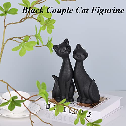 Black Cat Statue 2Pcs Mini Cat Figurines Home Decor Matt Ceramic Small Cat Figurine, Animal Sculpture Couple Cat Statues Suitable For Living Room Office Bookshelf Wedding Decor Give Cat Lover Gift #TOP6