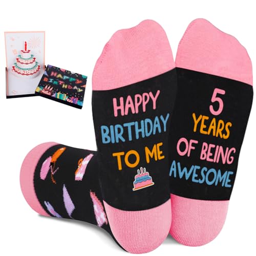 Juesly 5 Year Old Birthday Gifts for Girls - Socks for Girls with Pop Up Birthday Card, Presents for 5 Year Old