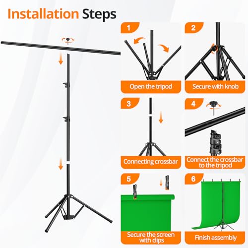 Qoolfoto Green Screen Backdrop Kit, 5×7ft Portable Greenscreen Background with Adjustable T-Shaped Stand, 5 Clamps, Carrying Bag for Parties, Streaming, Photography, Zoom, Gaming, Video Studio by Qoolfoto - Image 9