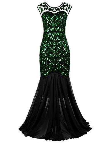 Image of PrettyGuide Women 's 1920s Black Sequin Gatsby Maxi Long Evening Prom Dress