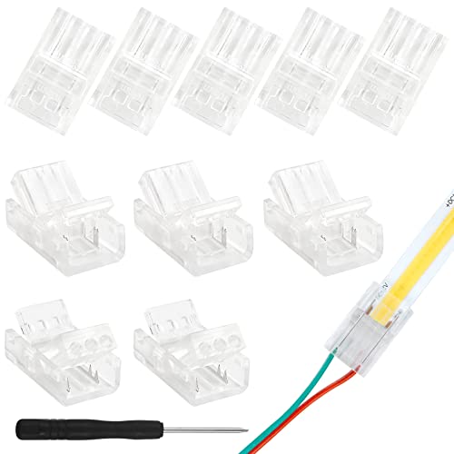 Aroidful 10pcs connecteurs LED COB 2pin 10mm pour connecter les fils et les bandes LED COB 12V 24V (Avec tournevis)