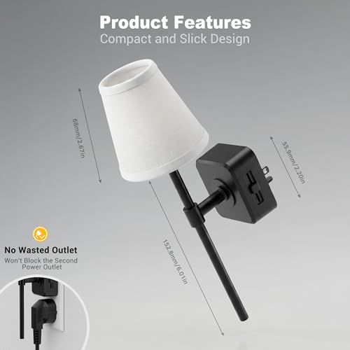 Image of JandCase Night Lights Plug into Wall, 2 Pack Vintage Nightlights, Dusk to Dawn Sensor, 0-100LM Dimmable, Pleated Fabric Beige Lamp for Living Room Bedroom Hallway