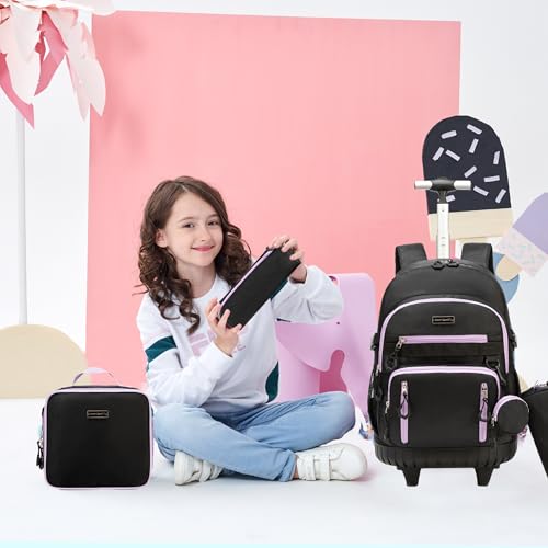 Meetbelify Rolling Backpack for Girls Backpack with Wheels for Elementary Student Kids School Bag with Lunch Box Pencil Case for Girls Ages 6-8 Years Old by Meetbelify - Used condition - Image 7
