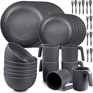 Shopwithgreen Plastic Dinnerware Sets (36PCS) - Lightweight & Unbreakable Dinnerware Set - Microwave Safe Plates Set, Bowls, Cups Mugs, Service for 6, Great for Kids & Adult