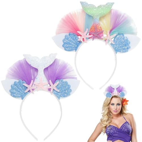 2 PCS Diadema de Sirena, Diadema de Sirena con Lentejuelas, Accesorio de Disfraz de Sirena para Carnaval, Mascarada, Cosplay hairband
