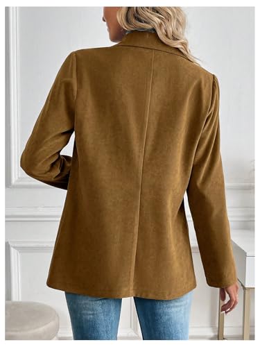 Floerns Women's Faux Suede Lapel Neck Blazers Button Down Long Sleeve Blazer Jacket2