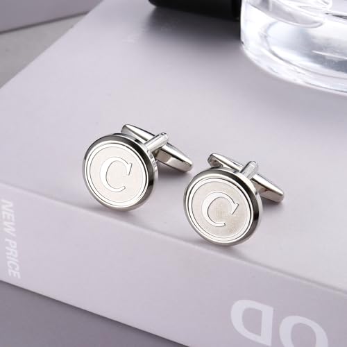 Image of LOYALLOOK Initial Gold Cufflinks for Men Gold Cuff Links Personalized Copper CuffLinks Letter Cufflinks Gift for Groom Husband Father