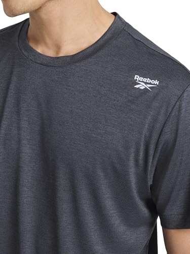 Reebok Men’s Sonic Bolt Short Sleeve Crewneck T-Shirt, Standard Fit, Lightweight Cool Touch Jersey Fabric, Ebony Heather, Large - image 4