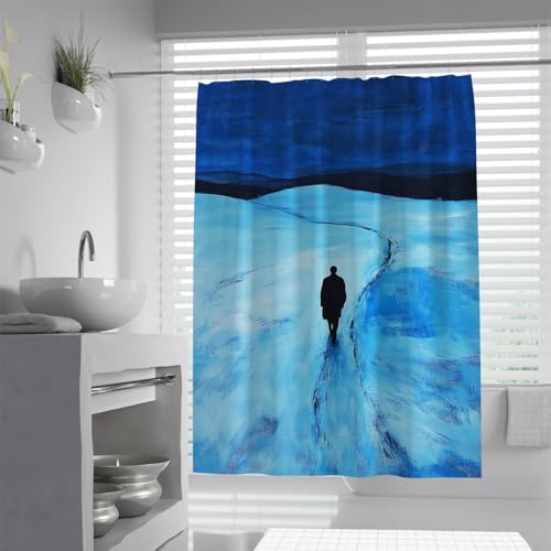 FEIPUHOME Art Surrealism Shower Curtain Lonely Walk Pattern 