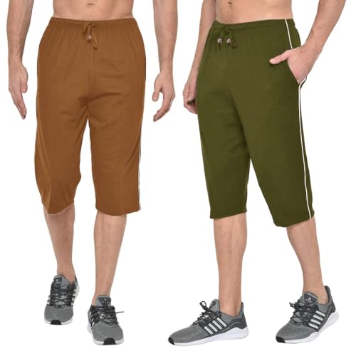 Image of Men's Regular Fit Cotton Three by Fourth, 3 /4th, Man Capri, Capris, Three Quarter, Capri for Men, Printed, Sports Running, Three Quarte, Casual Lounge Short, Nightwear Sleep Shorts, Pack of 2