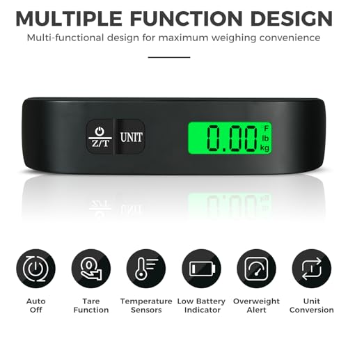 Image of BAGAIL Digital Luggage Scale, 110lbs Hanging Baggage Scale with Backlit LCD Display, Portable Suitcase Weighing Scale, Travel Luggage Weight Scale with Hook, Strong Straps for Travelers
