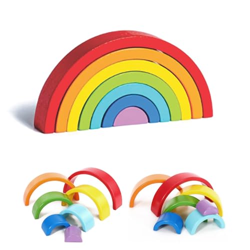 Wooden Rainbow Stacking Learning Toy for Kids Toddlers Baby -