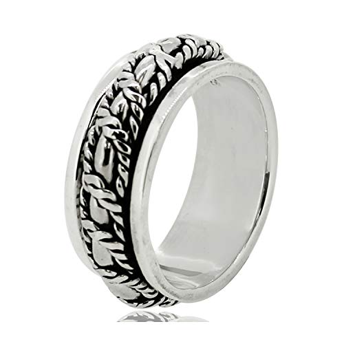 Bague anti-stress argent sterling anneau rotatif mixte 8,5 mm