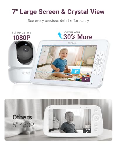 Image of Comfyer BM01 7 inch HD Split-Screen Baby Monitor, Video Baby Monitor with 2 Cameras and Audio, No WiFi Monitor with a Flexible Bracket, Up to 2 Days in VOX Mode with Sound Alert, 4X Zoom, Night Vision