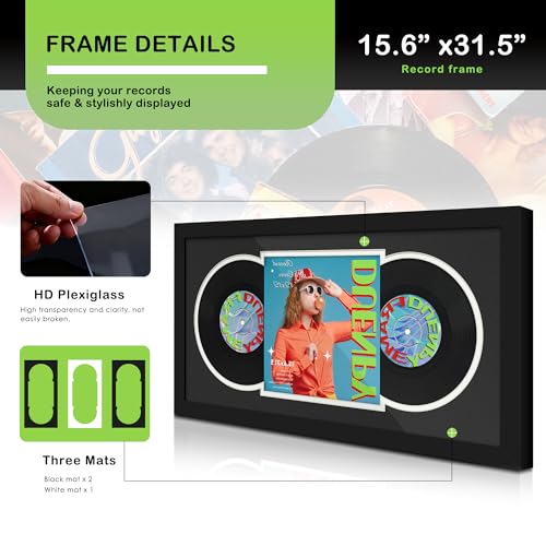 Image of DUENPY 15.6x31.5 Vinyl Frame For 12.5x12.5 Cover Black White Mat | Displays 12.5x12.5 Album Cover Art, Supports Wall Mounting For Home Music-Themed Wall Decor.