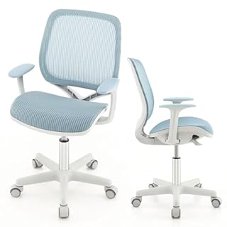 COSTWAY Sedia da Scrivania per Bambini, Sedia Girevole per Computer con Altezza Regolabile, Ruote con Freno, Braccioli Morbidi, Mobile Ergonomica per Bambini 6-15 Anni (Blu)