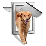 Ownpets Weatherproof Dog Door, Double Flaps Energy Efficient Aluminum Large Dog Door with Sliding Lock Panel, Heavy Duty Doggy Door for Large Dogs Up to 100lbs
