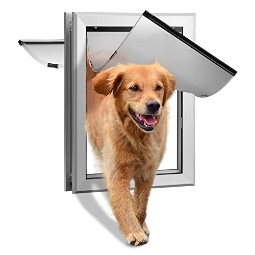 Ownpets Weatherproof Dog Door Double Flaps Durable Aluminum Pet Door With Sliding Close Plate, Easy Installation, Energy Efficient Doggy Door For Large Dogs Up To 100Lbs #TOP1