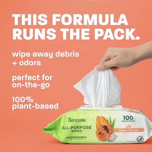 Image of TropiClean Papaya & Coconut Luxury 2-in-1 Pet Wipes, 100ct - Wipes for Dogs & Cats - Gently Removes Dirt, Dander & Smells - for Pet Paws, Face, Body & Bottom - Tropical Papaya & Coconut Scent