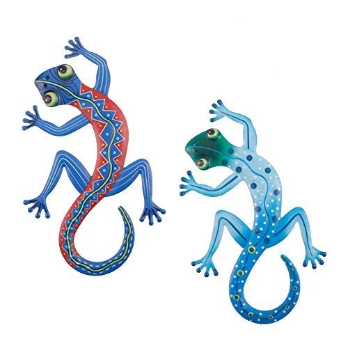FANCYLEO EU 2 piezas de metal Gecko, decoración de pared al aire libre lagartija colgante para patio trasero al aire libre porche hogar patio valla césped decoraciones esculturas pared