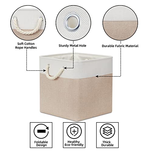 Bidtakay Fabric Storage Baskets For Organizing Beige 13 Inch Collapsible Square Baskets 3 Pack Organization Bins Large Cube Storage Bins Closet Baskets For Shelves Clothes #TOP5