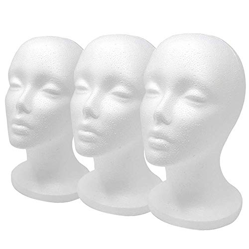 12" 3 Pcs Styrofoam Wig Head - Tall Female Foam Mannequin Wig Stand for Style, Model And Display Hair, Hats and Travel