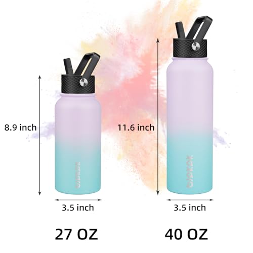 Image of BJPKPK Insulated Water Bottles with Straw Lid, 27oz Stainless Steel Water Bottle with 3 Lids, Leak Proof BPA Free Metal Thermo, Mugs, Tumblers, Keep Cold Hot - Lavender Green