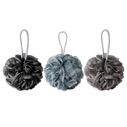 SKISUNO Esponja de Baño Exfoliante 3 Unidades, Bola de Ducha Suave y Duradera, Red para Burbujas, Adecuado para Limpieza Corporal en Casa, Viajes y Hotel, Accesorios de Color Aleatorio