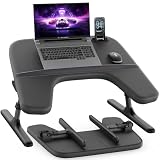 SAIJI Laptop Lap Desk for Bed & Couch, Adjustable Height & Angle Bed Desk with Soft Armrest for Adults, Ergo Curve Folding Bed Table for Working, Reading and Gaming, Laptop Desk for Bed (Black)