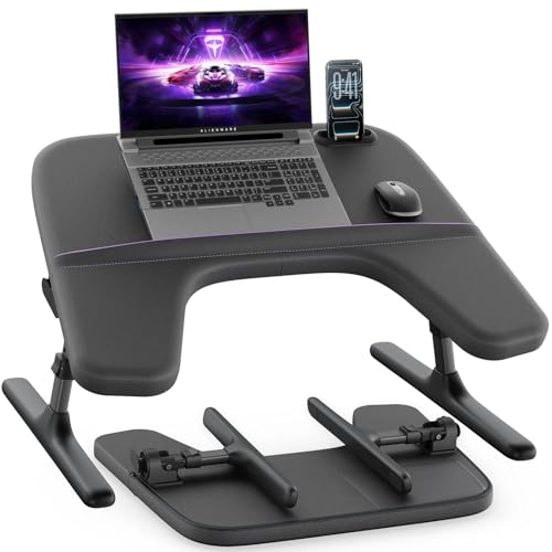 SAIJI Laptop Lap Desk for Bed & Couch, Adjustable Height & Angle Bed Desk with Soft Armrest for Adults, Ergo Curve Folding Bed Table for Working, Reading and Gaming, Laptop Desk for Bed (Black)