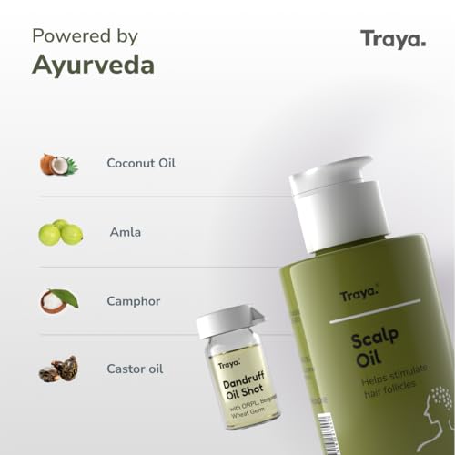 Image of Traya Scalp Oil with Dandruff Shots for Anti-Dandruff Treatment | Contains Coconut, ORPL, Camphor, Wheat Germ and Bergamot Essential Oils (87 ml)