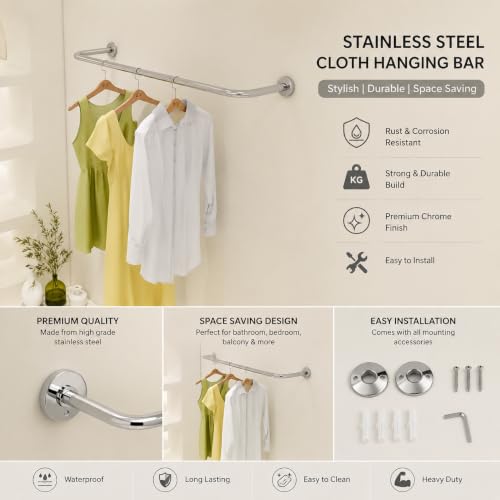 Image of MONIT Clothes Rack, Hanging Rack, Garment Rack, Heavy Duty Detachable Wall Mounted Black Iron Garment Bar, Multi-Purpose Hanging Rod for Closet Storage Black (18 Inch)