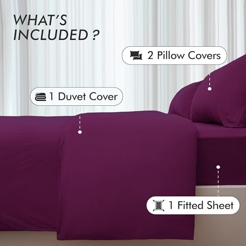 Novo Home Bedding Set King with Fitted Sheet, Duvet Cover & 2 Pillowcases - Dark Purple Microfibre 4 Piece Bed Set - Image 2