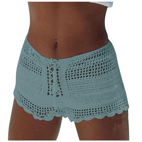 Generisch Catégorie de produit 2026 - Short de bain pour femme - Couleur unie structurée - Short de plage élégant avec cordon de serrage pour femme, Vert armée., L