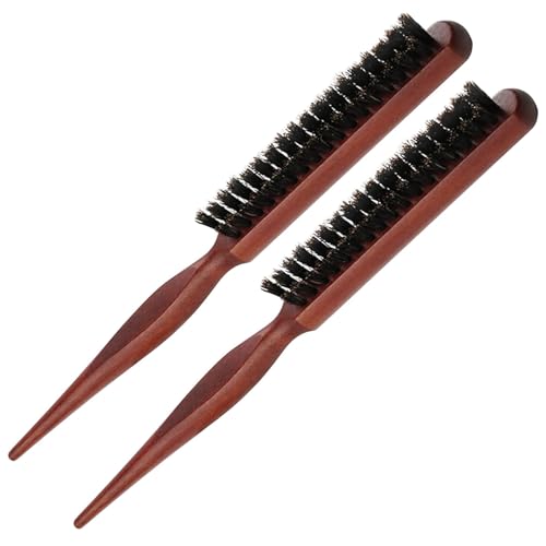 2 PCS Spazzola con Setole di Cinghiale Naturale, per Capelli Secchi e Danneggiati, Massaggio del Cuoio Capelluto e Riduzione della Rottura dei Capelli, Design Ergonomico e Portatile