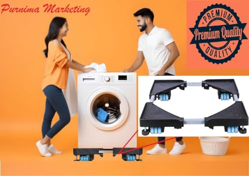 Image of PUREAGLE Premium Heavy Duty Adjustable 24-Wheel Trolley Stand for Washing Machine (6,7,8,9 kg) - Front & Top Load Compatible, Refrigerator Single & Double Door & Dishwasher | (Metal, Black)