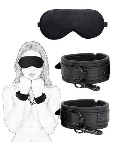 MIGULO Leder Handfesseln,Handfessel Bondage Fesseln Handschellen BDSM Handschelle Sexspielzeug mit Augenbinde Fetisch Sex Spielzeug für Paare,Bondage set für Fessel-Spiele