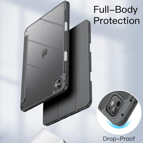 Image of JETech Cover Case for iPad Pro 11-Inch M5 /M4 2025 /2024 (6th /5th Generation) with Pencil Holder, Clear Transparent Back Shell Slim Stand Shockproof Tablet Cover, Auto Wake /Sleep (Space Gray)