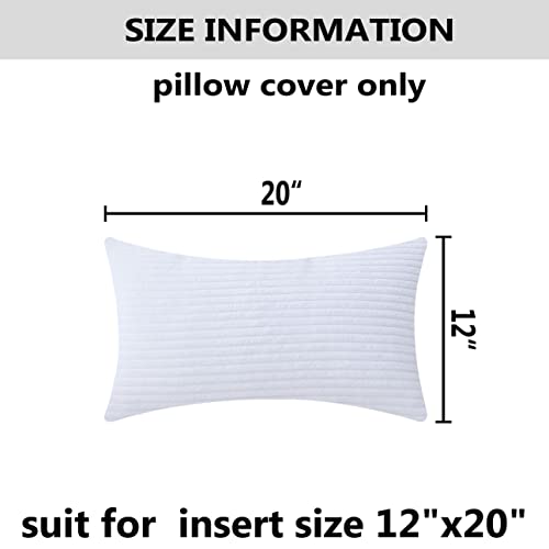 Home Brilliant Oblong Pillow Cover Decorative Striped Corduroy Rectangle Cushion Cover For Couch, 12 X 20 Inch, Pure White #TOP4