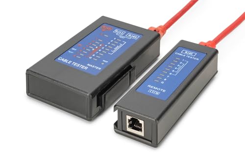 DIGITUS Netzwerkkabel Tester - für RJ45- & RJ11-Kabel - mit PoE-Prüfgerät - Abschirmungserkennung - für CAT 5, CAT 5e, CAT 6 und CAT 6A Kabel - Schwarz