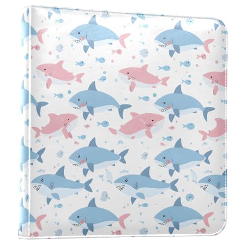 JIPONI Blue & Pink Whales Large Photo Album, DIY Leather Cover Scrapbook Albums for 4x6 5x7 6x8 Pictures, Self Adhesive Memory Book for Wedding, Baby, Family
