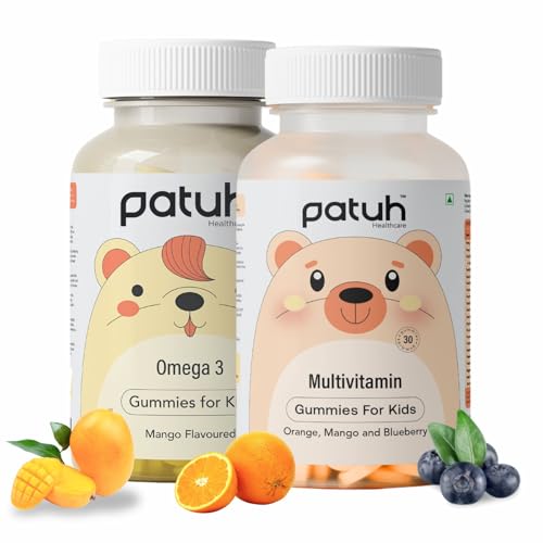 Image of Junior Vital Kids Combo, Multivitamin & Omega-3 Supplement (4+), Supports Immunity, Brain, Heart & Bone Health, 100% Veg, 2-Pack, Delicious & Nutritious Daily Support