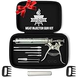 Professional Meat Injector Marinade Gun Kit for Smoking & Grilling Tender Brisket, Turkey, BBQ - Large 2 Oz Capacity with Metal Protective Case - No Leaks, Clogs or Mess + Meat Shredding Claws