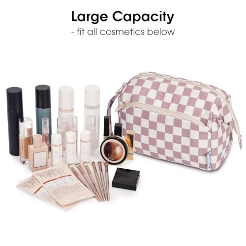 Image of Narwey Travel Makeup Bag Toiletry Bag, Wide Open Cosmetic Bag for Women